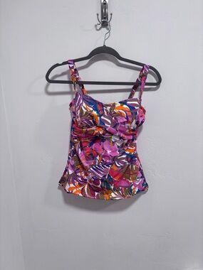 Profile By Gottex Pink and Purple Floral Ruched Tankini
